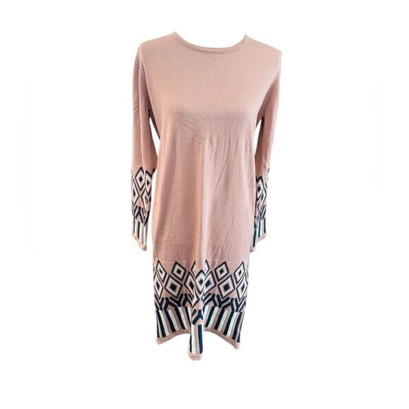 NWT Insirah pink, white, navy and blue design sweater dress size medium - Picture 2 of 10
